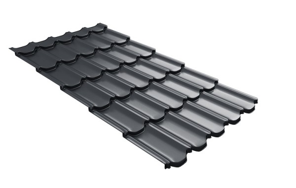 Металлочерепица квинта плюс с 3D резом 0,5 Satin Мatt RAL 7024 мокрый асфальт купить в New Moscow